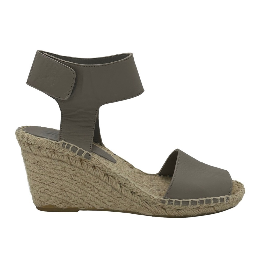 Vince Espadrilles Taupe Leather‎ Wide Ankle Strap Jute Wedge Sandals Size 8